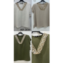 Camiseta mujer de pico con detalle 24187
